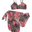 RoseSeek Girl's 3 Piece Bikini Set Floral Leopard O-Ring Swimsuit Beachwear
