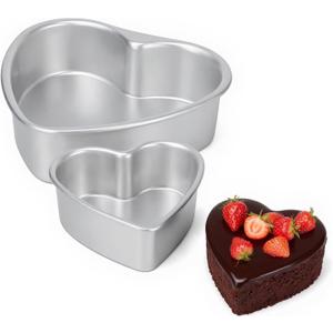 EOKKZAOPP Heart Shaped Cake Pans - 6 Inch & 8 Inch Aluminum Heart Cake Molds - 2PCS Heart Baking Pans for Valentines Baking Birthday Wedding Christmas Party Kitchen