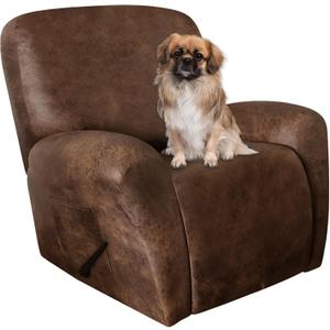 Leather Look Recliner Chair Covers Stay in Place 4-Piece Lazy Boy Recliner Slipcovers for Reclining Chair Furniture Protector Spandex Fabric Washable (Large, Dark Brown) (1 Seater)