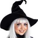 Black Witch Hat Adult Halloween Cosplay Costumes Accessory for Women Wicked Witches Hats Decor (Black)