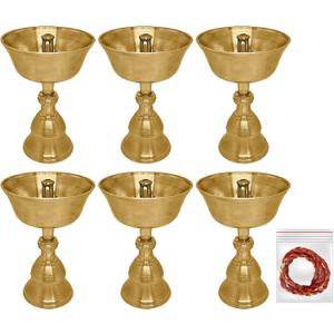Satvik 5 Pc Set of Pure Brass Diya for Pooja Tibetan Buddhist Altar Supplies Indian Puja Kutthu Vilakku Deepam Meditation Offering Butter Lamp Tea Light Holder Indian Housewarming Return Gift Idea