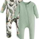 Yoofoss Baby Pajamas Organic Cotton Baby Winter Clothes Warm Newborn Sleepers, Quilted Footed Pjs (Banana&green Leaf), Size 0-3M