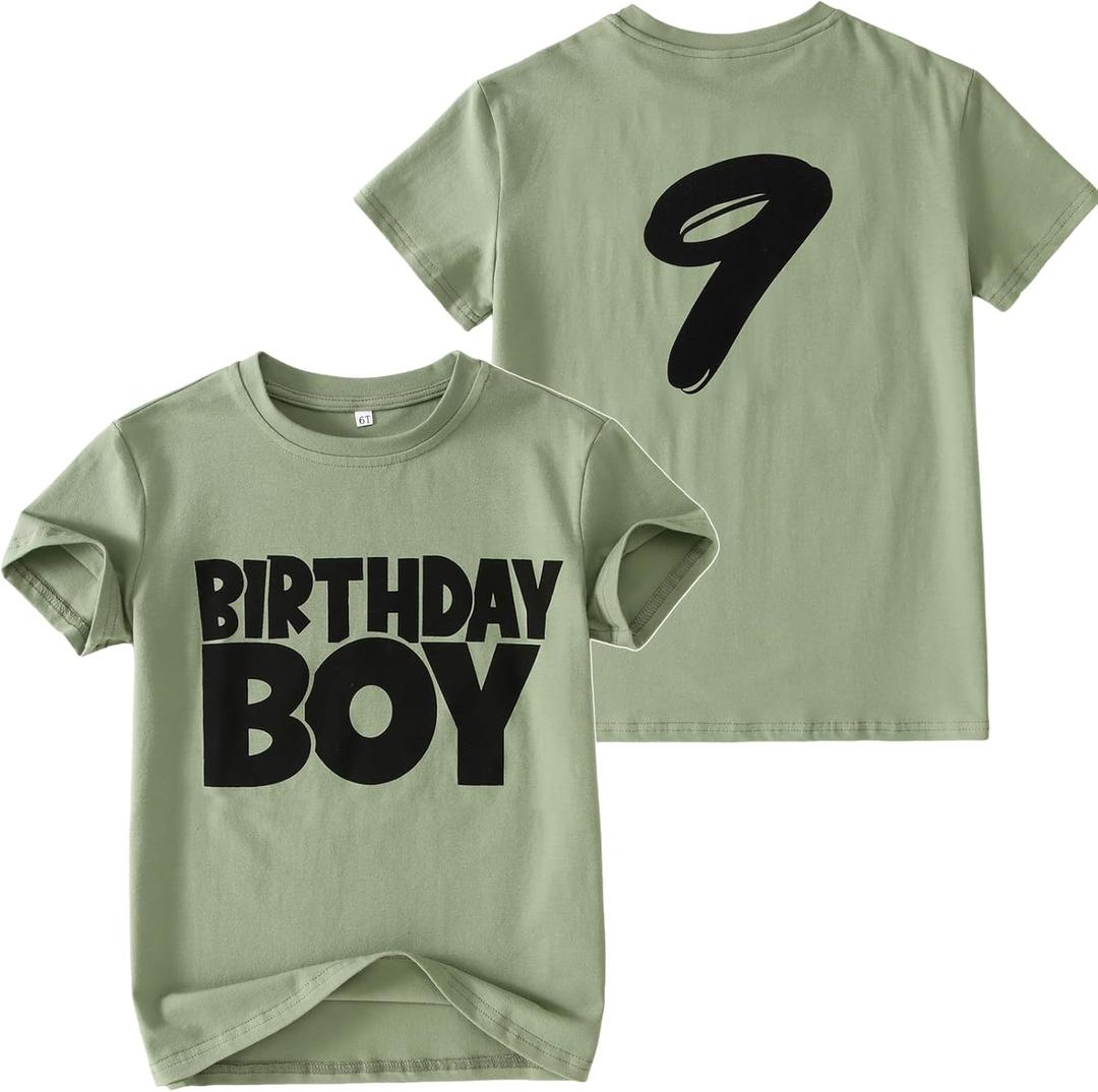 Birthday Boy Shirts 1-10 Years Old Birthday T-Shirt Kids Toddler Baby Boys Birthday Tees Party Outfits Tops, Size 9 Years