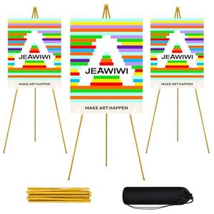 JEAWIWI 3PCS Golden Easel Stand for Wedding Sign Stand, 66 Inch Adjustable Metal Easels for Display, Portable Folding Easel for Wedding, Display Show, Arts, Poster with Portable Bags