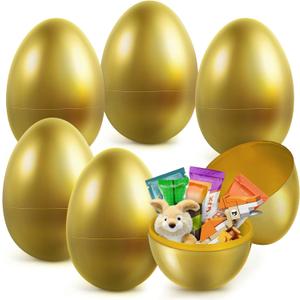 6 PCS Large Golden Easter Eggs, 6" Jumbo Metallic Easter Eggs for Easter Egg Hunt, Empty Eggs for Filling Treats, Fillable Surprise Eggs Bulk, Basket Stuffers Fillers, Easter Basket Essentials