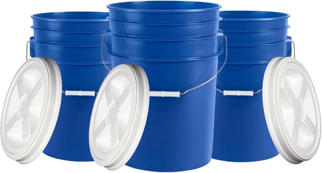 6 Gallon Large Blue Food Grade Plastic Bucket Pail with Air Tight Screw on Lid (Pack of 1) Made in USA pails