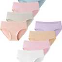 Domee Teen Girls Cotton Underwear Panties Briefs Pack of 8 Underpants (13-14 Years, Plain)