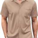COOFANDY Men's Casual Button Down Shirts Short Sleeve Regular Fit Untucked Dress Shirts Knit Textured (M)