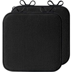 puredown Chair Cushions for Dining Chairs, Set of 2 Memory Foam Seat Cushions with Non-Slip Backing & Ties, 16" x 16" x 1.5", Comfortable & Supportive Dining Chair Pads for Kitchen, Black