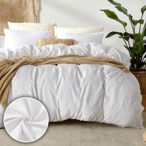 Dreamhood Duvet Cover Queen Size 90x90 and 2 Pillow Cases Soft Comfy Duvet Cover Set 3 Pieces with Button Closure Breathable Durable Bedding for All Seasons White