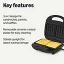 Amazon Basics 3-in-1 Sandwich Maker, Panini Press and Waffle Maker with Removable Ceramic-Coated Plates, 760W, Space-Saving Storage