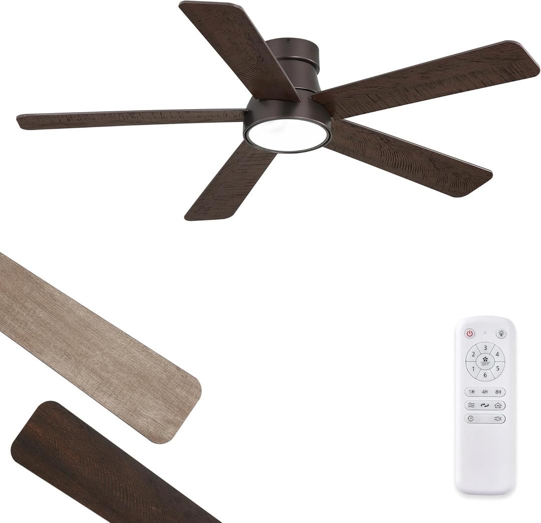 Fanbulous 42 Inch Ceiling Fans with Lights and Remote, Indoor Modern Flush Mount Ceiling Fan with 3CCT 6-Speed Quiet DC Motor, Small Low Profile Ceiling Fan for Bedroom Living Room Office(Oil Bronze)