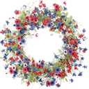 VioletEverGarden 4th of July Patriotic Wreaths for Front Door 22 Inch Red White Blue Flower Wreath Americana Floral Wreath Patriotic Decorations for Independence Day Memorial Day Flag Day Decor