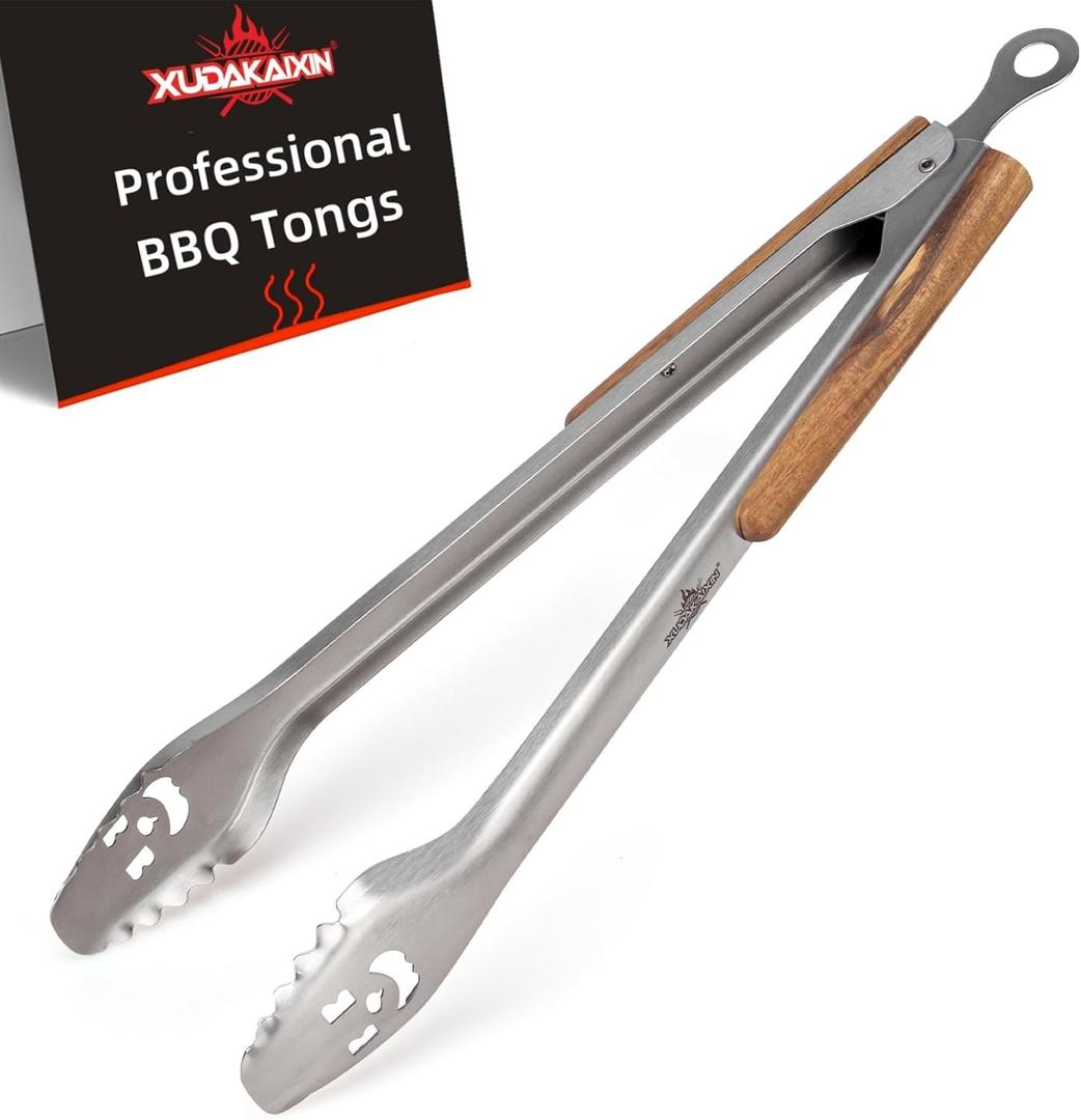 18-Inch Long Stainless Steel BBQ Tongs with Extended Luxurious Acacia Handle  Durable and Easy-to-Clean Grilling Tool for Cooking, Kitchen Use, and Outdoor Barbecues