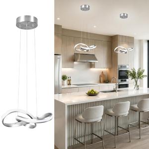 LED Chandelier Modern Pendant Light Fixture 2 Pack Simple Irregular Streamline Ring Light Nickel with 4500K and 59" Height Adjustable Hanging Lamp for Kitchen Island Hallway Foyer Corridor, 12 Inch