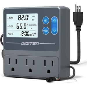 Digital Temperature Humidity Controller Pre-Wired Outlets for Mushroom, Reptile, Heating/Cooling On Outlet 1, Humidifier/Dehumidifier On Outlet2, Timer On Outlet 3