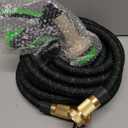 PowerFlow Garden Hose, NON-EXPANDABLE 25 Feet Premium Quality Stainless Steel Metal Water Hose with Durable Fabric Skin, Hose For Commercial, Residential Use, Bonus 10-way Spray Nozzle (25 Ft, Black)