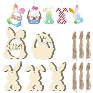 2 x 30Pcs Paintable Wooden Easter Bunnies Ornaments Unfinished Wood Cutouts for Crafts DIY Bunny Egg Rabbits Painting for Crafts Hanging Wood Slices Spring Party Decoration