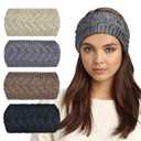 AQOKKA 4 Pieces Winter Wide Headbands for Women Knitted Ear Warmer Turban Headband Crocheted Warm Head Wraps for Women Girls