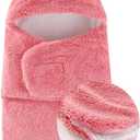 Baby Winter Fleece Swaddle Blanket Boys Girls Warm Soft Plush Sleeping Sacks Adjustable 0-3 Months Newborn Swaddling Wrap (Pink)