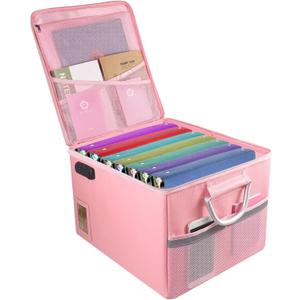 Fireproof Document Box, Fireproof Organizer Safe Box with Lock, Portable Office Storage Cabinet for Hanging Letter/Legal Folder 16.1 x 12.9 x 11in(Pink)