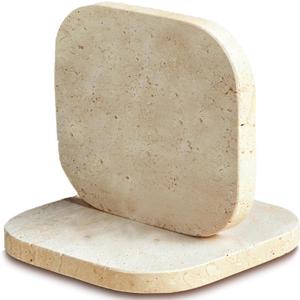 2PACK Travertine Marble Coasters Natural Coaster Set of 2, 4" Square Stone Drink Coasters with Thick Cork Backing, Durable Non-Slip Cup Mats, Table Protection for Coffee, Kitchen, Bar, Wedding (Small)