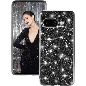 Silicone Case for Google Pixel 9A 5G Phone Case Glitter Sparkle Bling, Hybrid Matte Back Case High Impact Heavy Duty Shockproof Protective Cover for Google 9A Cute Case for Women 6.3-inch (Black)