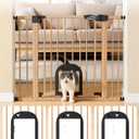 Babelio CatPrivilege Baby Gate with Cat Door, 29"-43" Adjustable Brown Wood Pattern Pet Door, 30" Tall Pressure Mounted Safety Gate for Stairs & Doorways, Auto Close,Wall Protectors Included