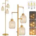 ROTTOGOON Dimmable Boho Floor Lamp - 3 Light Farmhouse Rattan Floor Lamp for Living Room, Industrial Tree Floor Lamps with 3 X 6W LED Bulbs, Rustic Standing Tall Lamp for Bedroom, 68", White