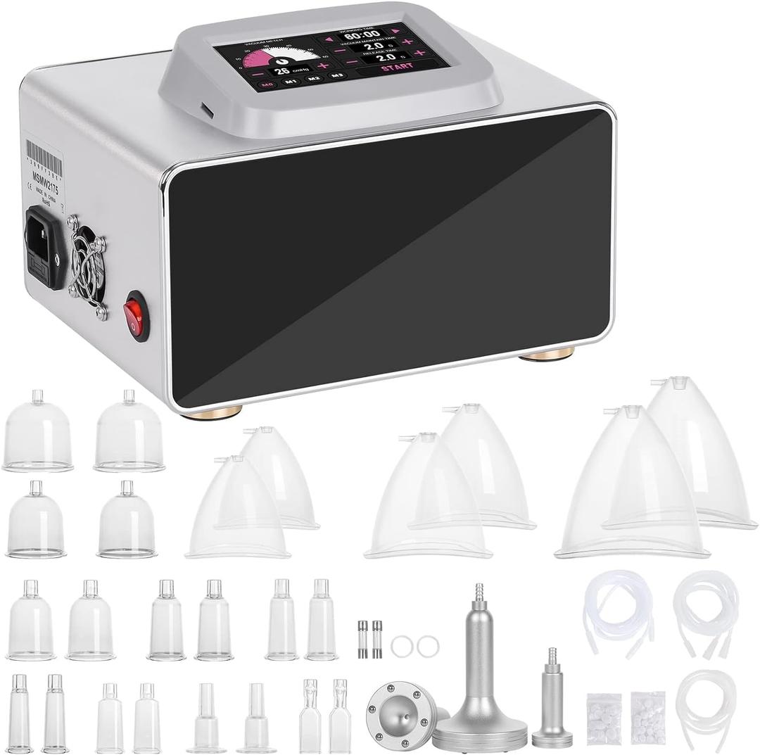 cenoz Vacuum Cupping Therapy Machine, Buttock Cupping Sets for Home Use | Upgrade Touch Screen with 24 Vacuum Cups and 3 Pumps | 0-60 Cmhg