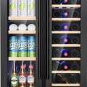 Wine and Beverage Refrigerator, 24 Inch Beverage Refrigerator with Glass Door, Wine Fridge Holds 20 Bottles & 60 Cans, Under Counter Refrigerator with Quiet Cooling System & LED Light