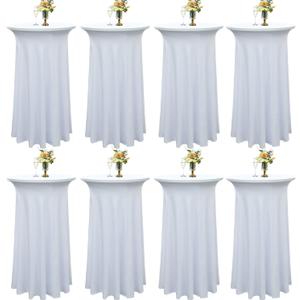 8-Pack 24"x43" White Round Cocktail Table Skirts | Stretch Spandex Fitted Tablecloths | Wrinkle-Resistant, Stain-Resistant, and Machine Washable for Bars, Weddings, Parties, and Banquets