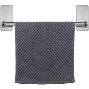 NearMoon Self Adhesive Bathroom Towel Bar- Stainless Steel Bath Wall Shelf Rack Hanging Towel Stick On Sticky Hanger Contemporary Style, NO Drilling (1 Pack, Brushed Nickel, 9-Inch Towel Rack)