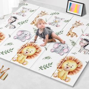 NOONKTY 79x71 Extra Large Baby Play Mat for Floor, Foldable Foam Playmat for Babies 0-12 Months & Kids, Non-Toxic Waterproof Baby Mat for Floor, Thick Playpen Mat for Tummy Time Crawling, Big Lions