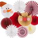 SUNBEAUTY Christmas Party Decorations Christmas Classroom Decorations Hanging Paper Fans with Reindeer Snowman for Xmas Holiday Ceilings Wall Decor Winter New Year Party Supplies