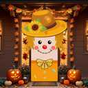 Fall Door Cover Scarecrow Shape Door Decorations Harvest Autumn Thanksgiving Backdrop Sunflower Scarecrow Banner Backdrop for Autumn Thanksgiving Home Decor Fall Photo Booth Props