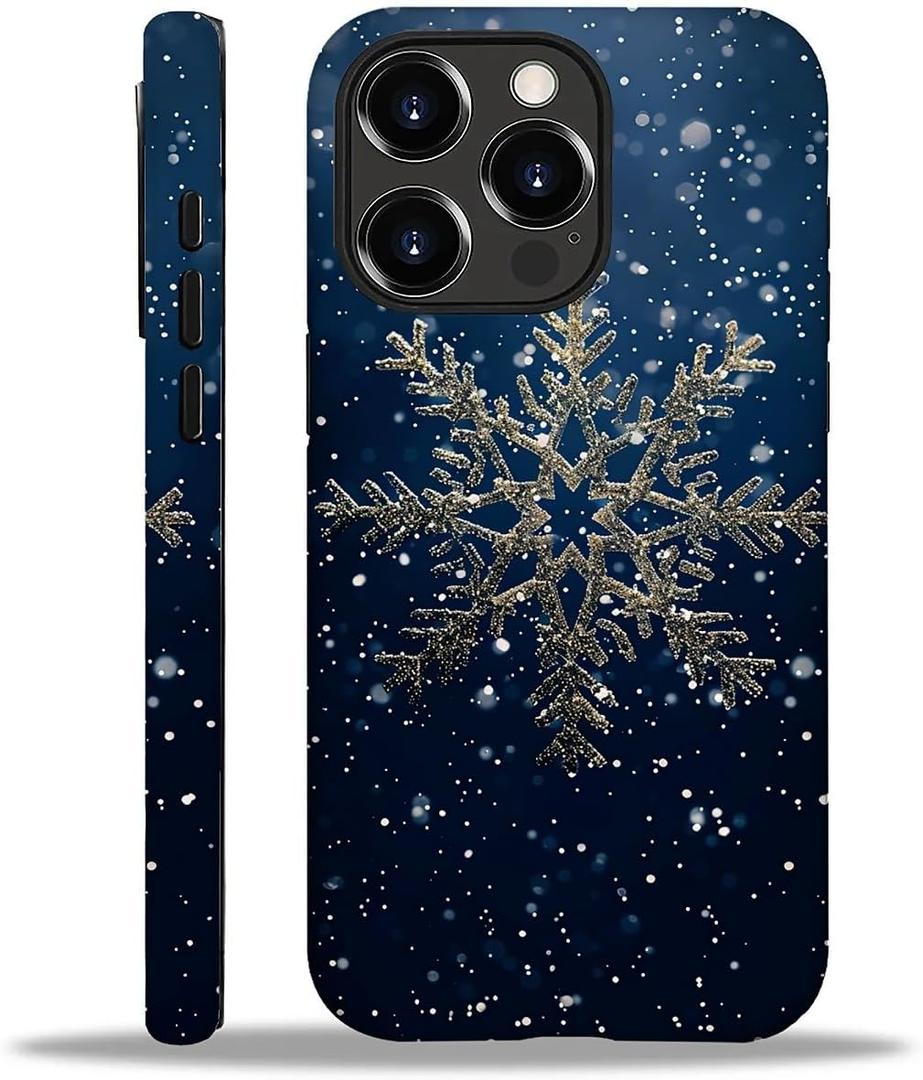 Compatible with iPhone 16 Pro Max Case, Simple Dark Blue Snowflake Pattern for Girl Full Body Design Soft Silicone Drop Shock Scratch Protection for iPhone 16 Pro Max