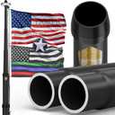 25FT Heavy Duty Black Aluminum 2.68" Bottom Tube Flag Pole Kit with Deluxe Solar Light, Outside House or In-Ground Commercial Use  Ultra Thick Diameter, 100MPH Wind Tested