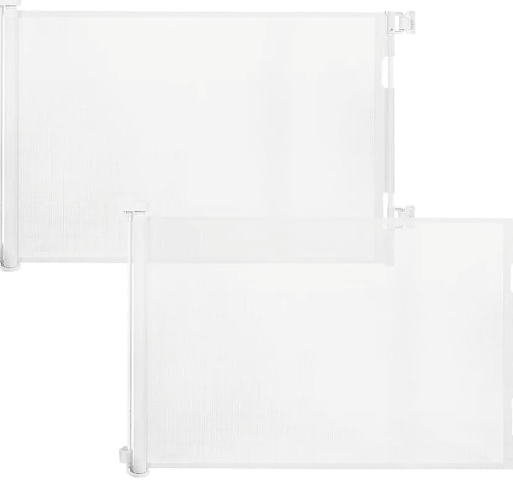 (2 Pack) Retractable Baby Gate for Doorways and Stairs, Mesh Safety Gate for Pet, Indoor & Outdoor Use, One-Hand Operation, Easy Installation, 33.6" Tall, Expands to 55" Wide（White,33.6"x55")