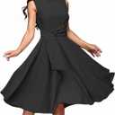 FENJAR Women's Formal Dresses Casual Wedding Guest Church Work Elegance Audrey Hepburn Style A-line Midi Dress (Small, Black)