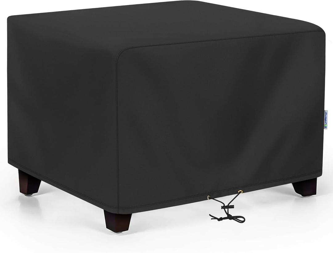 SunPatio Outdoor Ottoman Cover, Waterproof Square Coffee Table Cover, Patio Furniture Side Table Cover, All Weather Protection, 32W x 32D x 18H, Black