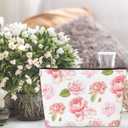 2 x Floral Pink Makeup Bag Gift, Coquette Trendy Cute Zipper Travel Toiletry Cosmetic Bag, Preppy PU Leather Organizer for Women, Coquette Birthday Gifts for Sister, Teen, Daughter, Bff, Friend