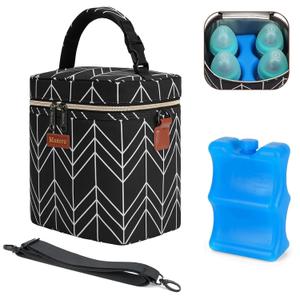 Mancro Breastmilk Cooler Bag Travel, Insulated Baby Bottle Bag with Ice Pack, Fits 4 Baby Bottles Up to 9 Ounce,Leak-Proof & Durable, Black Wave