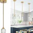 1-Light Teardrop Crystal Pendant Light, Dimmable Mini LED Crystal Hanging Light Fixtures, Gold Brushed Brass Finish Modern Ceiling Pendant Lighting for Kitchen Island Dining Room Bedroom Bar