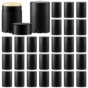 Teenyyou 30 Pack Empty Deodorant Containers, Bottom Filling, Plastic Oval Refillable Deodorant Containers Twist up Oval Lip Balm Tube for DIY Deodorants Lipstick Crayon Lotion(30ml/1oz,Black)