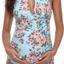 SUMMERSUNSHINE Maternity One Piece Halter Swimwear Pregnancy V-Neck Bathing Suit Maternity Beach Wear Bikini Blue S