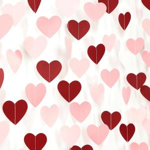 Pink Burgundy Party-Decorations Heart Garland - 62FT Wedding Hanging Streamer Banner,Valentines Birthday Baby Bachelorette Engagement Mothers Day Bridal Shower Backdrop Decor Hugtmr