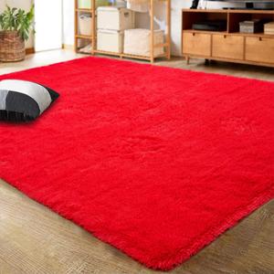 LOCHAS Ultra Soft Indoor Modern Area Rugs Fluffy Living Room Carpets for Children Bedroom Home Decor Nursery Rug 4x5.3 Feet, Red (4' x 5.3')