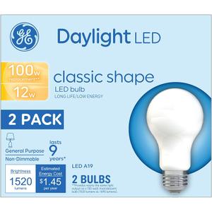 GE LED Light Bulbs, 100 Watt, Daylight, A19 (2 Pack)