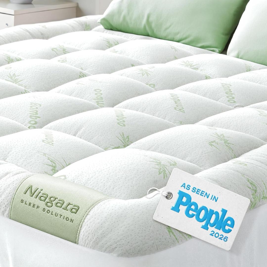 Niagara Sleep Solution Ultra Soft Queen Size Mattress Topper - Viscose Made from Bamboo Pillow Top Mattress Pad for Back Pain Relief - Naturally Cooling for Hot Sleepers, Green